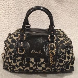 Coach Bag Sateen Med F15443 Black Silver Canvas Purse